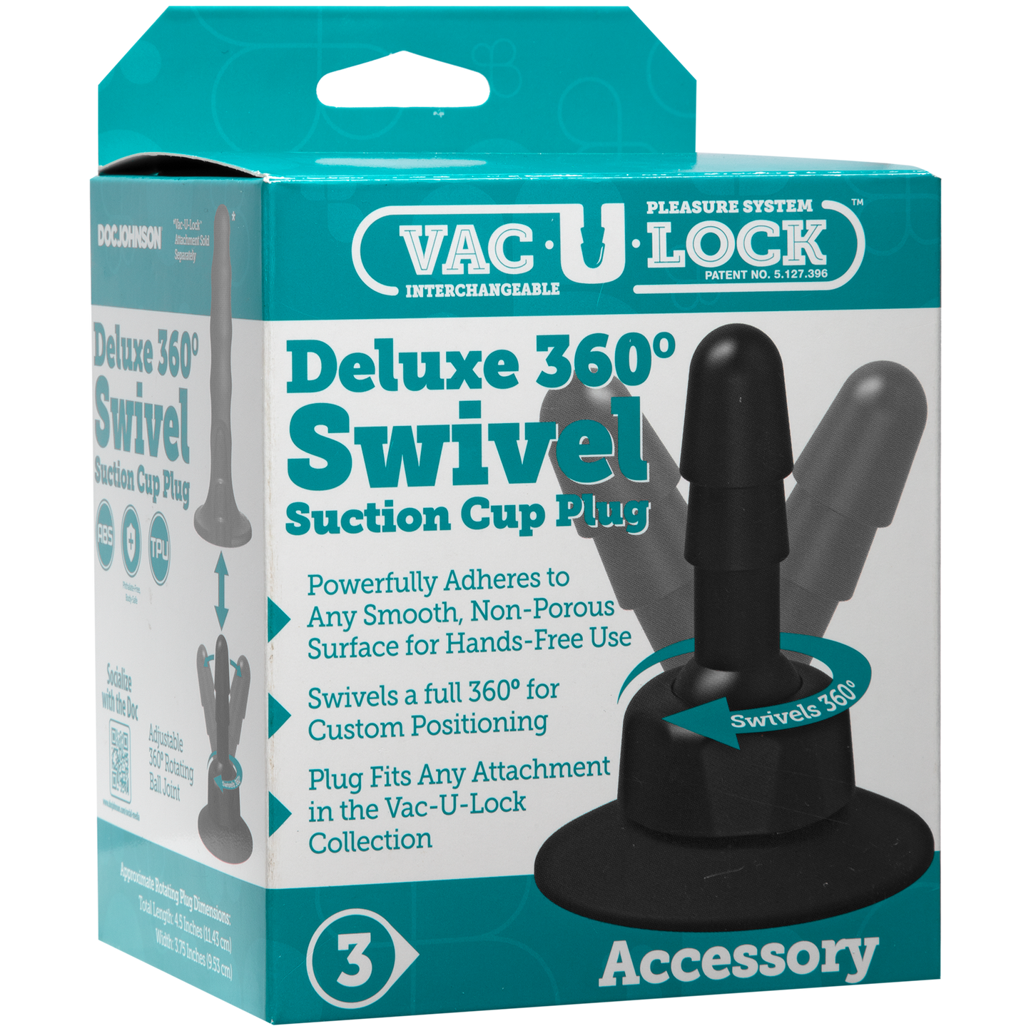 Vac-U-Lock - Deluxe 360° Swivel Suction Cup Plug - Black